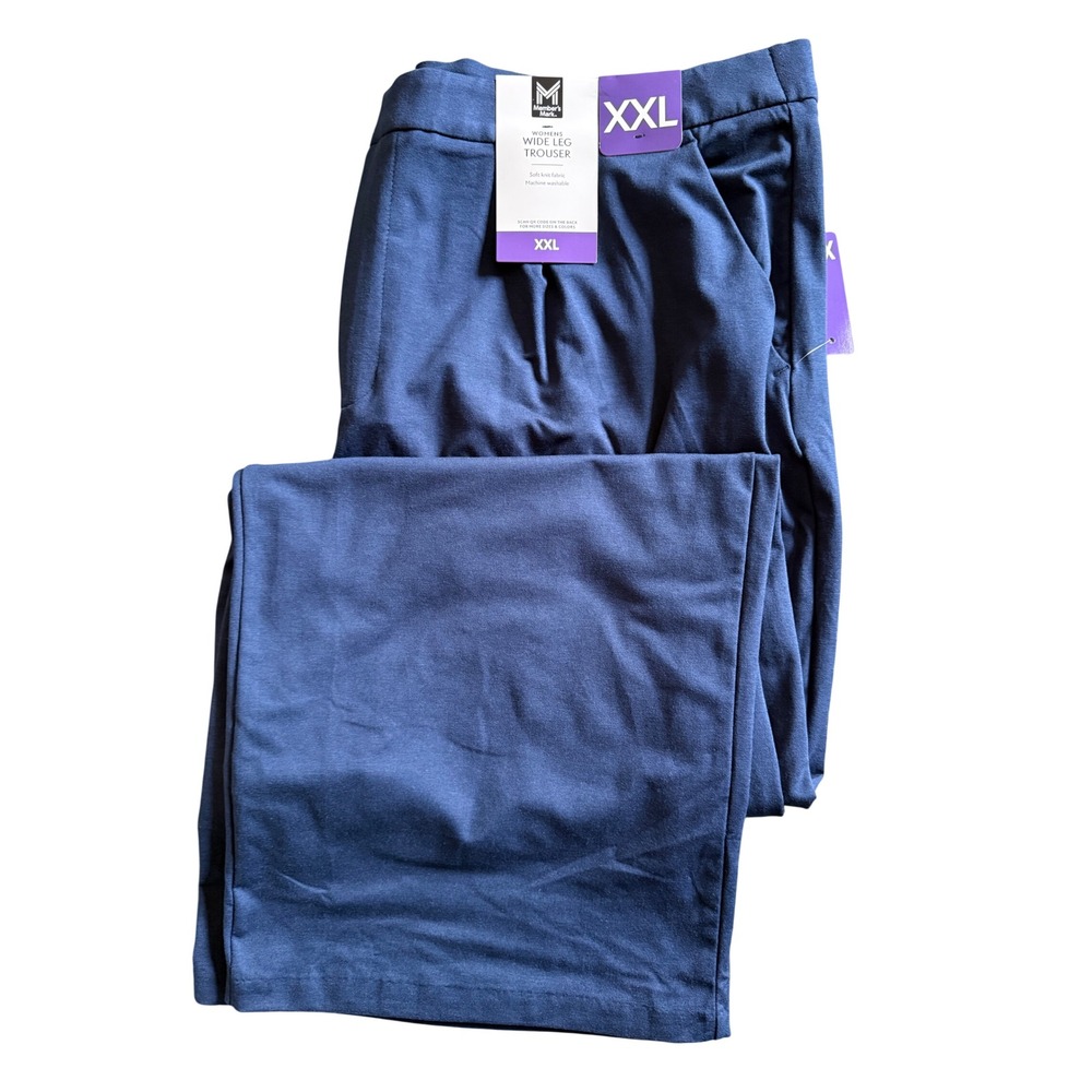 Members Mark Womens Wide Leg Trouser Navy Blue Soft Knit Pants XXL NWT